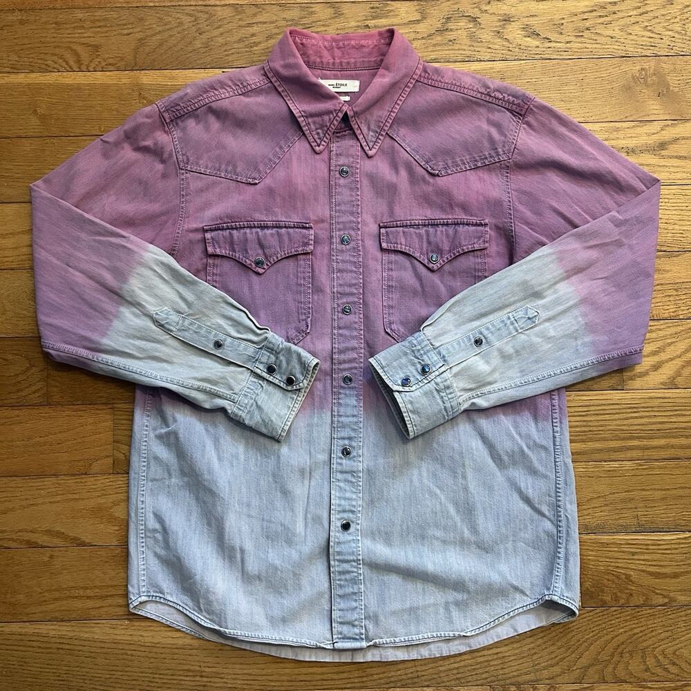 Isabel Marant Etoile Western Denim Ombré Pearl Snap Button Up Shirt Medium